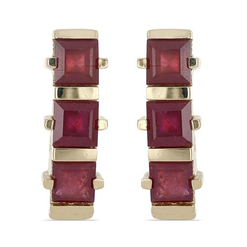 2.40 CT GLASS FILLED RUBY GOLD PLATED STERLING SILVER EARRINGS #VE037227
